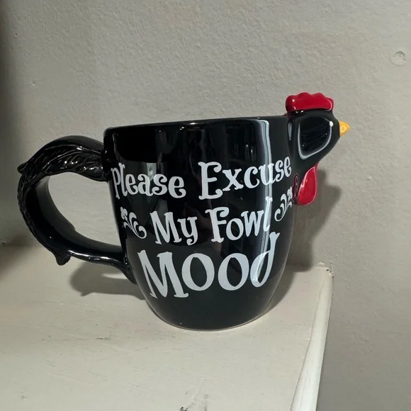 Cracker Barrel Chicken Mug Black Stoneware Farmhouse Cup - Picture 1 of 6